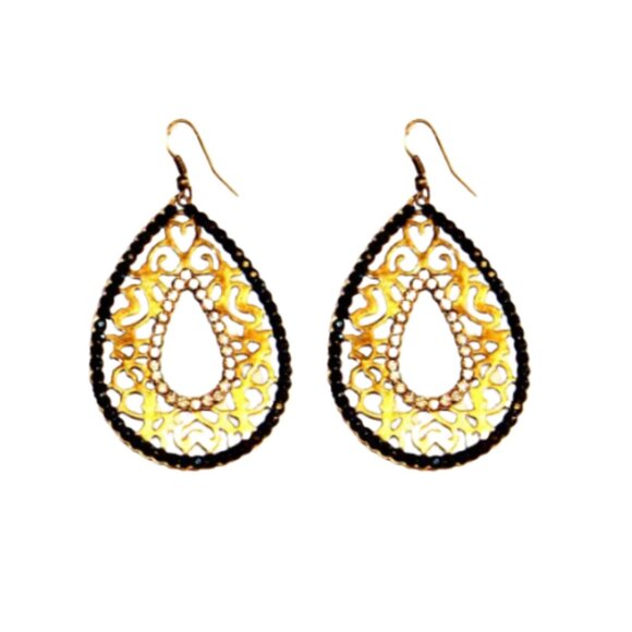 Crystal Beaded Filigree Hoop Earrings - Picture 2 of 3